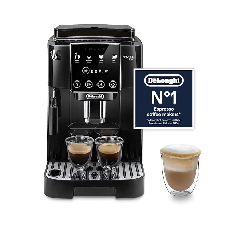 De'Longhi Magnifica ECAM222.20.B, Automatic Coffee Machine with Milk Nozzle, Bean to Cup Espresso Machine with 4 One-Touch Recipes, Soft-Touch Control Panel, 1450W, Black - Coffee Machines