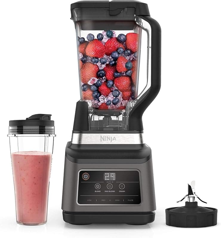 Ninja 2-in-1 Blender with 3 Automatic Programs Blend, Max Blend, Crush, and 4 Manual Settings, 2.1L Jug & 700ml Cup, 1200W, Dishwasher Safe Parts, Auto-iQ, Black BN750UK - Blenders