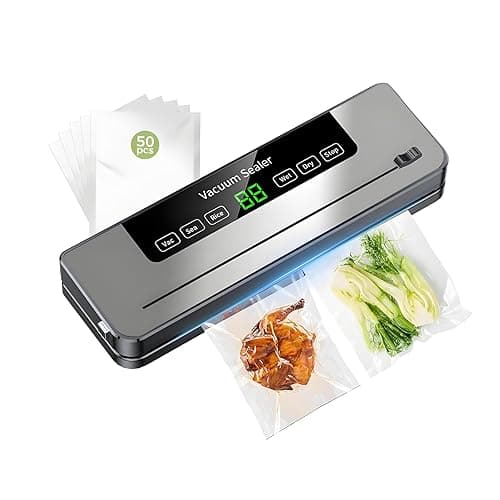 FunceTends 6-in-1 Multi-functional Food Vacuum Sealer Machine with Built-In Cutter, LED Digital Display, 50 Vacuum Bags for Preserving Meat, Vegetables, Snacks, Fruits, Grains - Vacuum Sealers