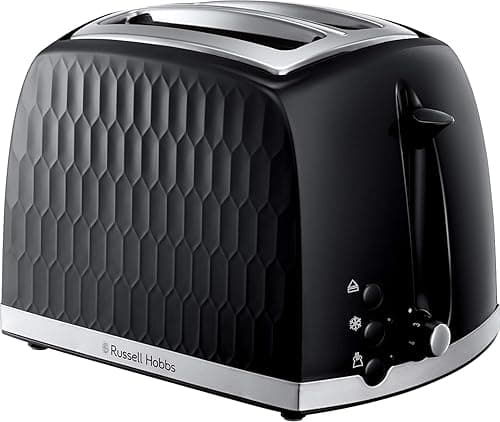 Russell Hobbs Honeycomb 2 Slice Toaster, Black, Textured High Gloss - Toasters