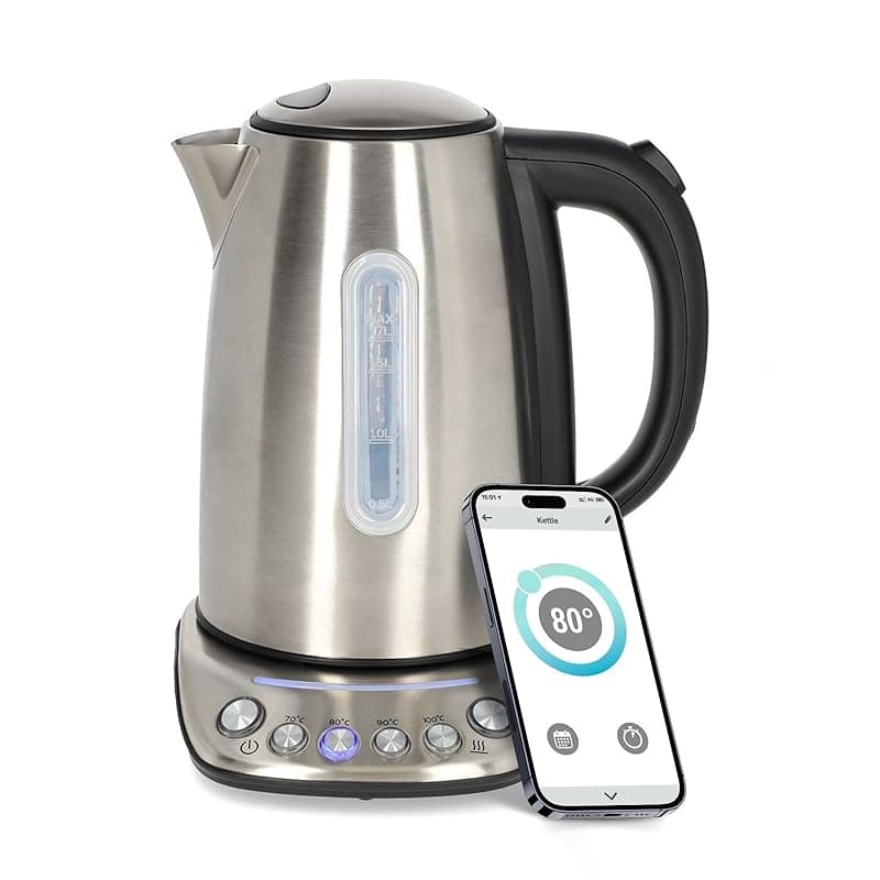NEDIS Smart Wi-Fi Kettle, 1.7L Stainless Steel, Variable Temperature 70-100°C, 2200W, App& Voice Control, Compatible with Alexa & Google - Kettles