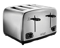 Russell Hobbs 4 Slice Toaster with Perfect Toast Technology for improved evenness (Wide slots, Lift & look feature, 6 Browning levels, Frozen & Cancel function, 1700W, Brushed & Stainless Steel) 24090