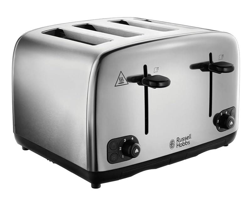 Russell Hobbs 4 Slice Toaster with Perfect Toast Technology for improved evenness (Wide slots, Lift & look feature, 6 Browning levels, Frozen & Cancel function, 1700W, Brushed & Stainless Steel) 24090 - Toasters