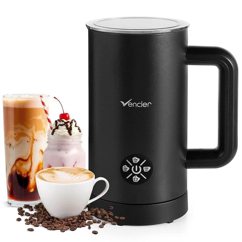 Vencier Electric Milk Frother and Warmer, Automatic Foam Maker for Lattes, Cappuccinos and Hot Chocolate, Hot and Cold Froth plus Heat Only, One-Touch Control, Quiet Operation, Non-Stick Coated Jug, A - Coffee Tea Accessories