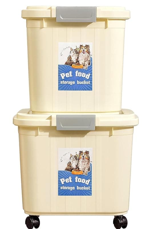 Greenfields 2-Piece Pet Food Storage Bin Set – Stackable 32L & 20L BPA-Free Plastic Dog Cat Food Containers with Airtight Snap Lids and Rolling Casters for Dry Kibble, Treats & Supplies - Food Storage