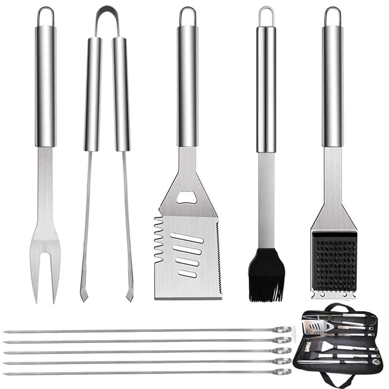 GQC 10PCS BBQ Grill Tool Set, GQC Stainless Steel Barbecue Grilling Utensils Kit with Carry Bag, Spatula, Tongs and Fork BBQ Tool Accessories for BBQ Cooking Outdoor Camping - Kitchen Tools Gadgets