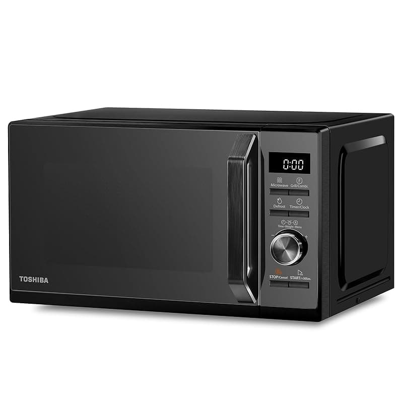 Toshiba Black Microwave 20 Liter Digital 800W Microwave Oven with 1000W Grill, Combination compact with 5 Power Levels, 8 Auto Menus, Grill, Combi, Digital Clock, Mirror Door Finish, MW3-AG20PF(MB) - Microwaves