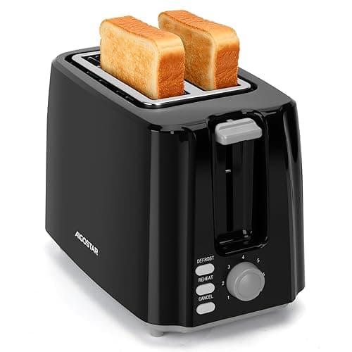 Aigostar 2-Slice Toaster, 750W, 7 Variable Browning Settings, Defrost, Reheat and Cancel Functions, Auto Shut-Off, Black, BPA Free - Warrior 30KHK. - Toasters