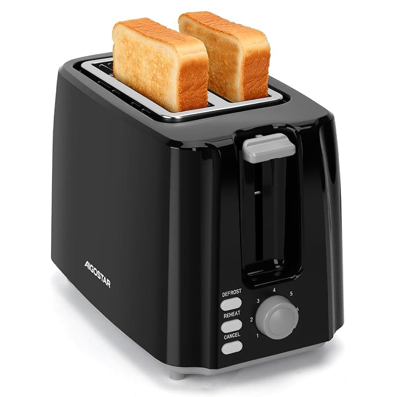Aigostar 2-Slice Toaster, 750W, 7 Variable Browning Settings, Defrost, Reheat and Cancel Functions, Auto Shut-Off, Black, BPA Free - Warrior 30KHK. - Toasters
