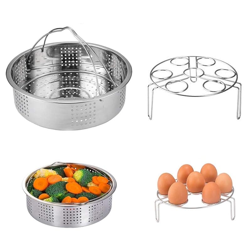 Grizef SUS304 Stainless Steel Steamer Basket with 304 Stainless Steel Egg Steam Rack Compatible with Instant Pot 5,6,8 qt Electric Pressure Cooker - Multi Cookers
