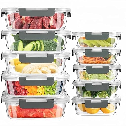 NBBENG Glass Food Storage Containers with Lids, Airtight Glass Food Storage Containers Set With Locking Lid, Leakproof Lunch Box Microwave Oven Freezer & Dishwasher Safe, Glass Containers with Lids Reusable - Food Storage
