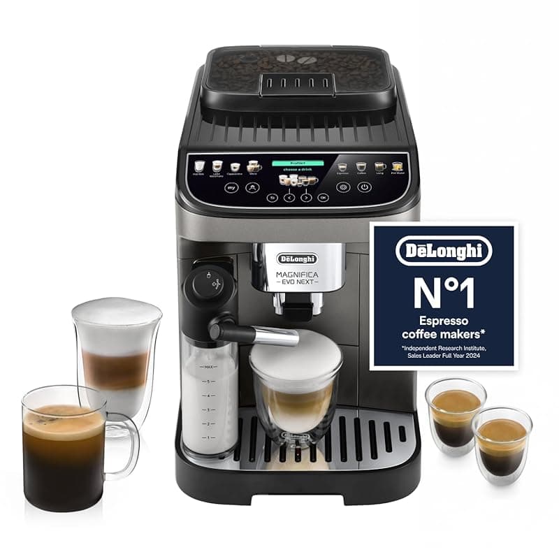 De'Longhi Magnifica Evo Next ECAM312.80.TB, Automatic Coffee Machine With Automatic Milk Frother, Bean To Cup Coffee and Cappuccino Machine with Intuitive Touch Display, Black/Titanium - Coffee Machines