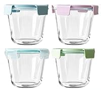Glass Food Storage Soup Containers with Lids set 4, Meal Prep Reusable Airtight Round Lunch Bowls Boxes, Kitchen Cooking Pantry Organizers Breakfast Porridge Pots, Suitable for Microwave Freezer