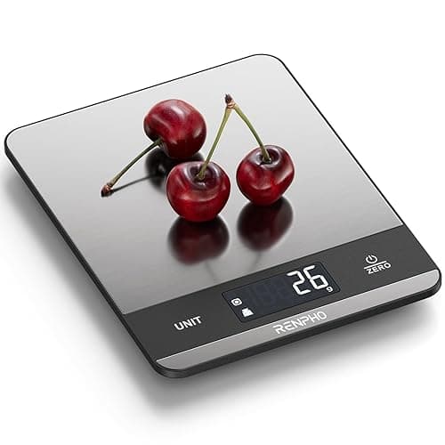 RENPHO Kitchen Scales with 7 Units, High-Precision Digital Food Scales, Stainless Steel Weighing Scales Kitchen Use for Meal Preparation, Baking, LCD Display, Battery Included - Kitchen Scales
