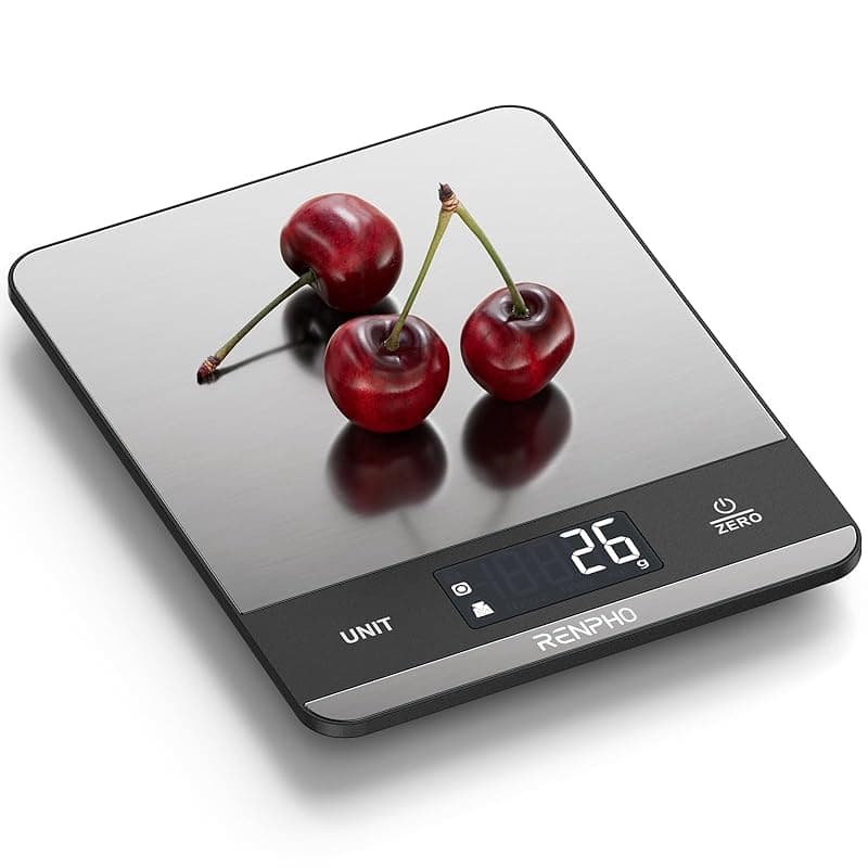 RENPHO Kitchen Scales with 7 Units, High-Precision Digital Food Scales, Stainless Steel Weighing Scales Kitchen Use for Meal Preparation, Baking, LCD Display, Battery Included - Kitchen Scales