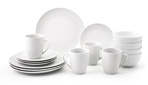 16PC Dinnerware Porcelain White Set: 4 Dinner Plates, 4 Side Plates, 4 Bowls & 4 Mugs. Dishwasher & Microwave Safe. — Tableware deal