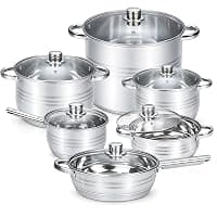 HOMSMYTH 12 Pcs Stainless Steel Pots and Pans Set - Induction Compatible Cooking Pots & Pans with Glass Lids - Casserole, Frypan, Saucepan, and Stockpot Set Dishwasher Safe Kitchen Cookware Set — Cookware deal