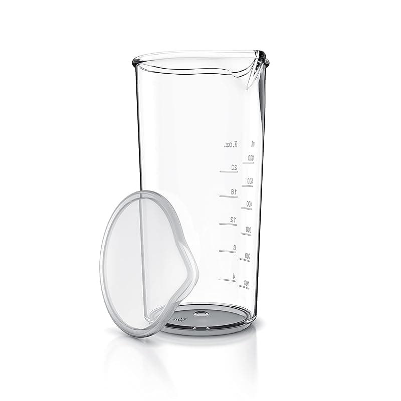 arendo - Measuring jug 600 ml with Measurements displayed, Mixing Jug, Blender Beaker with lid, 20 oz, Transparent Measuring Cup, Ideal for Hand Blender and Handheld Milk frother, Plastic - Blenders