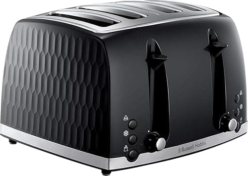 Russell Hobbs Honeycomb 4 Slice Toaster, Extra Wide Slots, 1500W, Black - Toasters