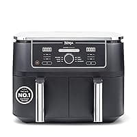 Ninja Foodi MAX Dual Zone Digital AirFryer, 2 Drawers, 9.5L, 6-in-1, Uses No Oil, Air Fry, Max Crisp, Roast, Bake, Reheat, Dehydrate, Cook 8 Portions, Non-Stick Dishwasher Safe Baskets, Black AF400UK