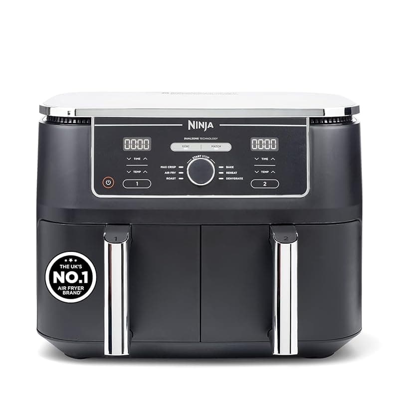 Ninja Foodi MAX Dual Zone Digital Air Fryer, 2 Drawers, 9.5L, 6-in-1, Uses No Oil, Max Crisp, Roast, Bake, Reheat, Dehydrate, Cook 8 Portions, Non-Stick Dishwasher Safe Baskets, Black AF400UK - Air Fryers