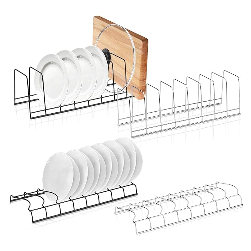 MOAMUN 4 PCS Plate Rack Bowl Rack Set, Plate Organiser for Kitchen Cupboard, Stainless Steel Plate Storage Dish Drying Rack Kitchen Cupboard Organiser for Pot Lid Bowl Plates Cutting Boards Bakeware - Bakeware