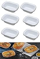 Vintage Gourmet ® Premium White Enamelware with Blue Rim, Oblong Pie Dish Oven Safe Retro Bakeware Set of 6 Oblong Pie Dish 16cm -150ml Perfect Size for Individual Pies Ideal for Freezer