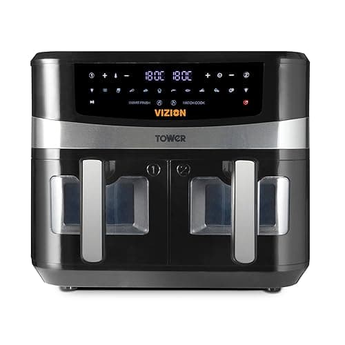 Tower , T17100, Vortx Vizion 9L Dual Basket Air Fryer with Digital control panel & 10 One-touch Pre-sets, Black - Air Fryers