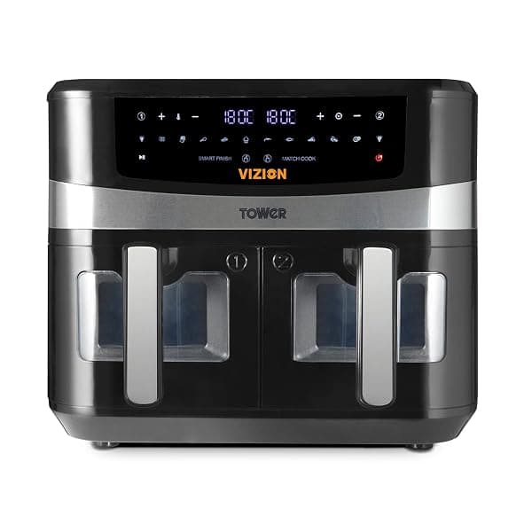 Tower, T17100, Vortx Vizion 9L Dual Basket Air Fryer with Digital control panel & 10 One-touch Pre-sets, Black — Air Fryers deal