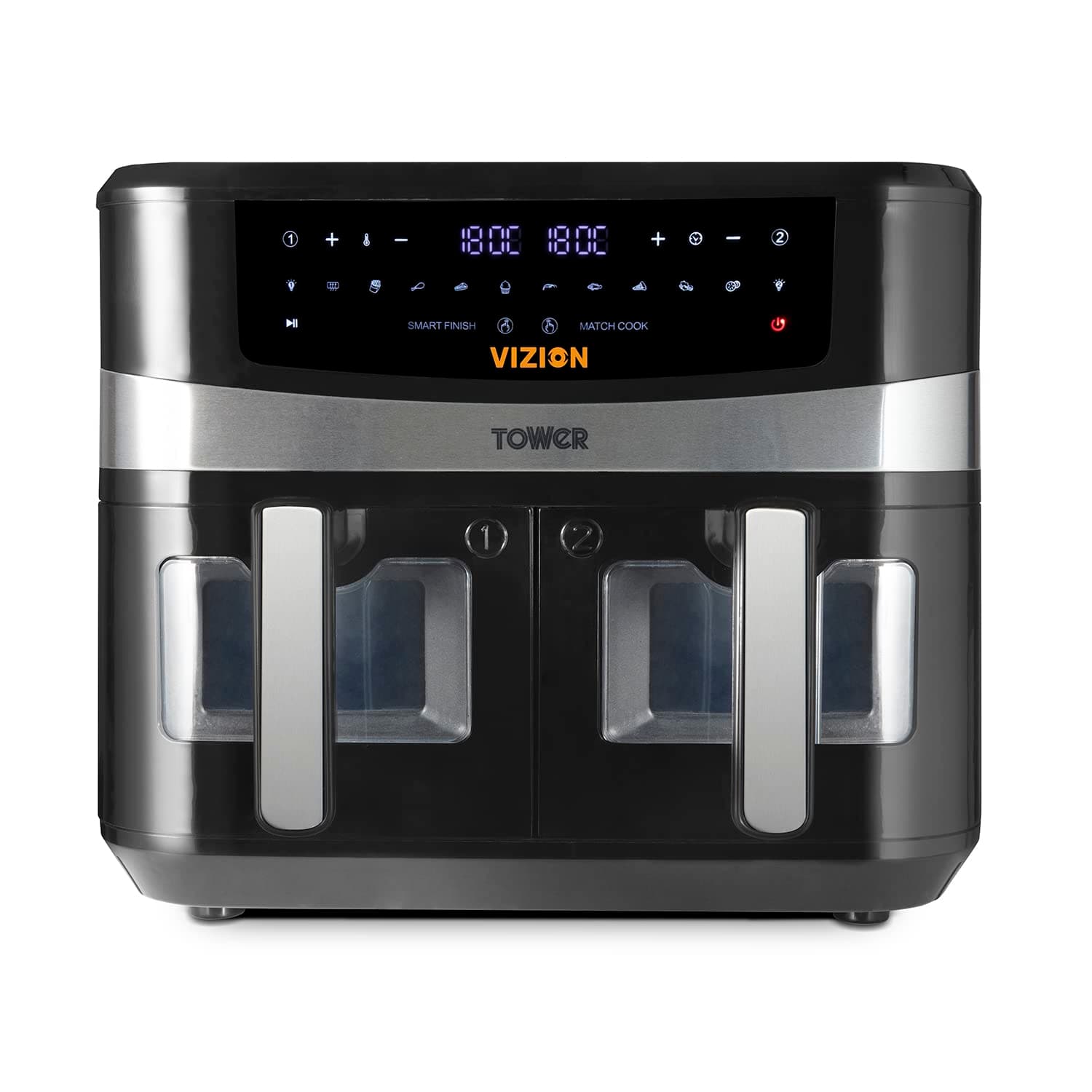 Tower, T17100, Vortx Vizion 9L Dual Basket Air Fryer with Digital control panel & 10 One-touch Pre-sets, Black - Air Fryers