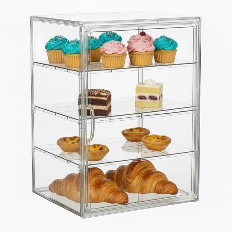 Oursouion Large Clear Bread Bin Cake Display Multifunctional Display Storage Box 4 Layers Adjustable Bakery Pastry Display Case with Door Bread Storage Containers for Cupcakes, Pastries, Cookies, Slices - Kitchen Storage