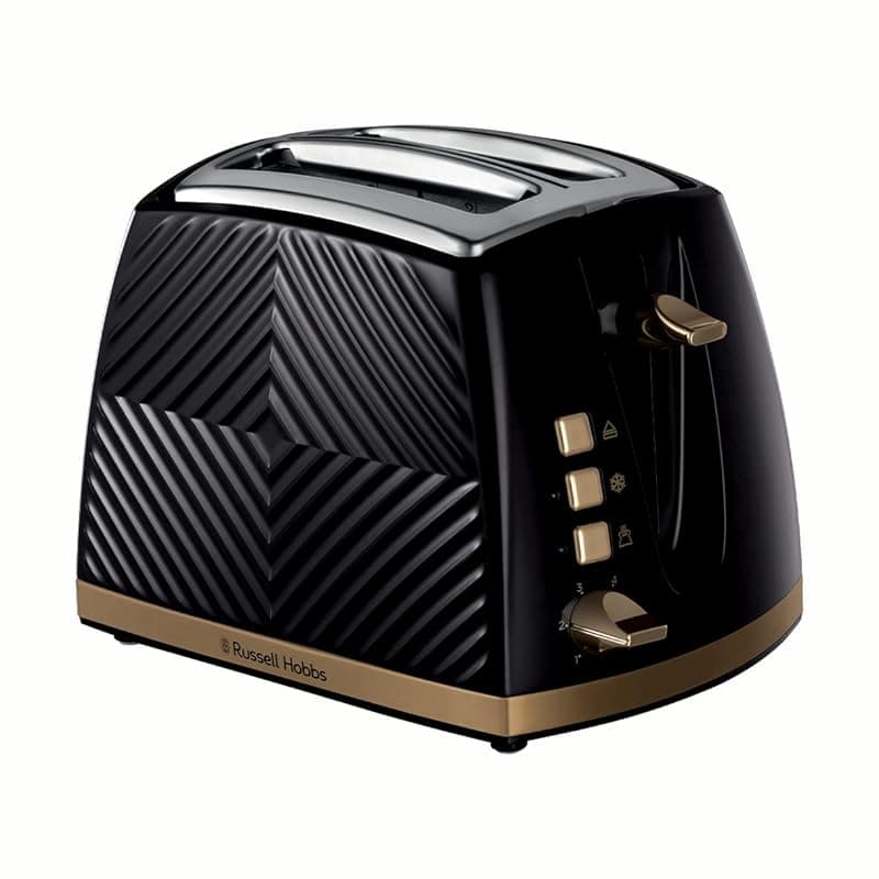 Russell Hobbs Groove 2 Slice Toaster (High Lift, Extra Wide Slots, 6 Browning levels, Frozen/Cancel/Reheat function - Illuminated buttons, Removable crumb tray, 850W, Black, Brushed gold accents)26390 - Toasters