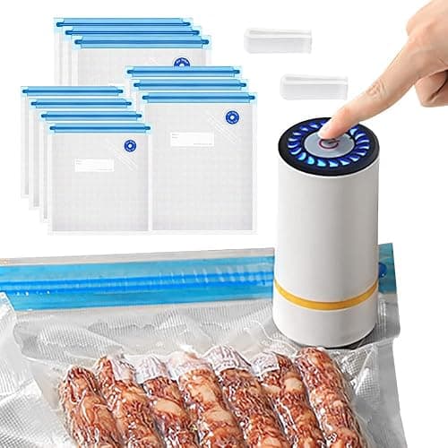 Geliking Portable Vacuum Sealer Set, Geliking Food Vacuum Sealer Machine Rechargeable Handheld Vacuum Sealer for Food with 10 Reusable Sous Vide Bags for Food Storage Sous Vide Cooking - Vacuum Sealers