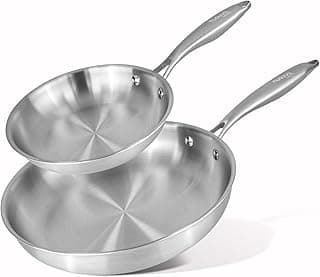 nuovva Stainless Steel Frying Pan Set – 2pcs Induction Hob Pan Set – Naturally Non-Stick Tri-Ply Stainless Steel – 20cm & 28cm Cooking Pans