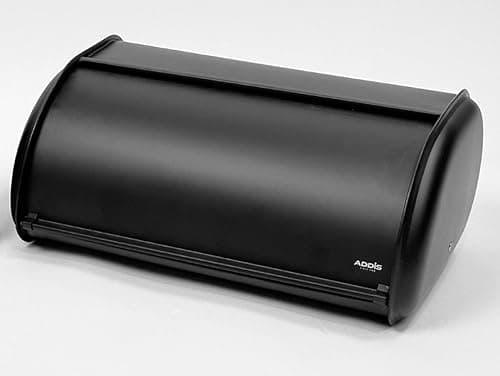 Addis Kitchen Bread Bin Metal Storage Box with Full Roll Front Opening, All Black finish - Kitchen Storage