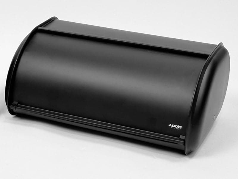 Addis Kitchen Bread Bin Metal Storage Box with Full Roll Front Opening, All Black finish - Kitchen Storage