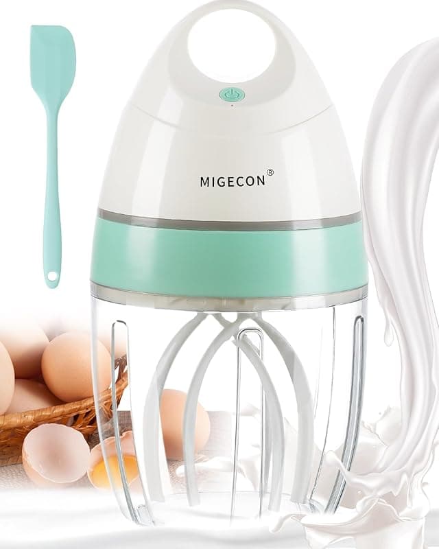 Migecon Electric Milk Frother, Automatic Stand Mixer, Portable Kitchen Food Mixer for Baking, Rechargeable Shampoo & Pet Foam Maker, for Latte Coffee Chocolate, White - Stand Mixers