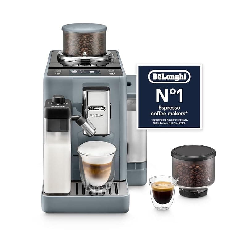 De'Longhi Delonghi Rivelia EXAM440.55.G, Fully Automatic Coffee Machine with LatteCrema Hot, Automatic Milk Frother, Compact Size Bean to Cup Coffee Machine, 16 Recipes, Full Touch Colored Display, Pebble Grey - Coffee Machines