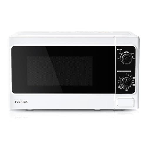 Toshiba 20 Liter 800W Manual Control Solo Small Microwave, Compact with 5 Power Levels, Automatic Defrost Function, Perfect for 9'' pizza, Clock and Timer, Easy Clean, White- MM-MM20P(WH) - Microwaves