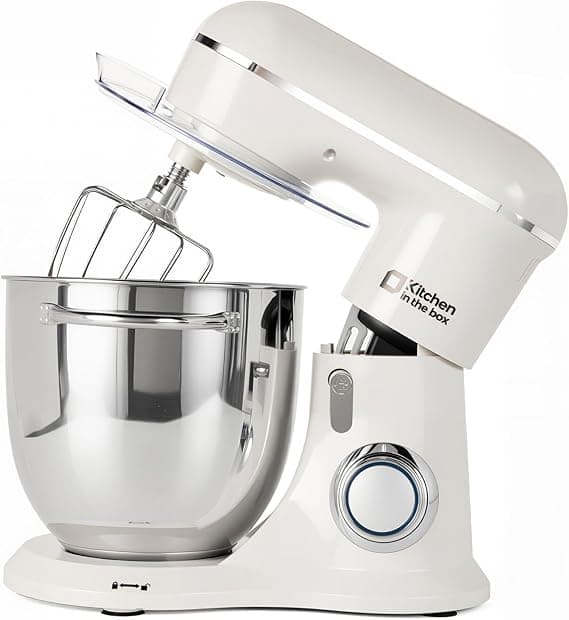 Kitchen in the box Stand Mixer, 6L Electric Food Mixer with 10 Speeds, 1300W Kitchen Appliance for Home Baking, Colorful Baking Tool for Bread Dough Cake with Dough Hook, Whisk, Beater (Grey White)