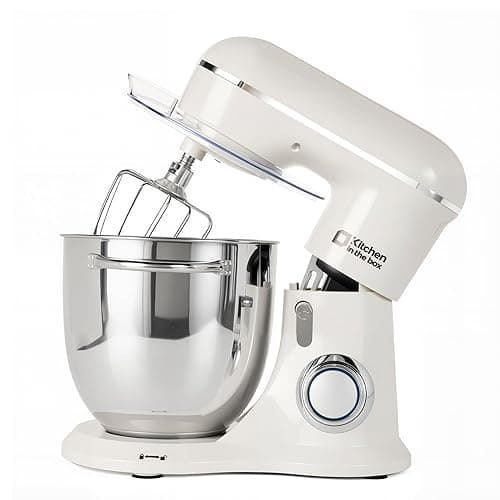 Kitchen in the box Stand Mixer, 6L Electric Food Mixer with 10 Speeds, 1300W Kitchen Appliance for Home Baking, Colorful Baking Tool for Bread Dough Cake with Dough Hook, Whisk, Beater (Grey White) - Stand Mixers