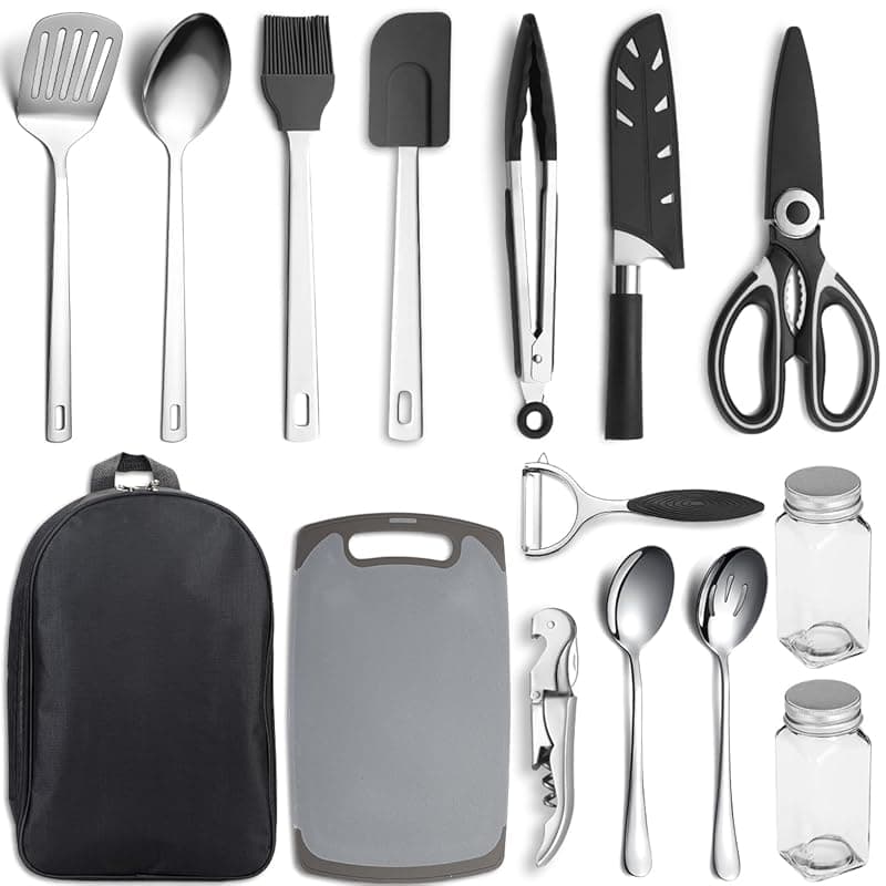 Kyraton Camping Cooking Set 15 Pack, Camping Cookware, Camping Essentials, Portable Camping Kitchen Utensil Set, Ldeal For Backpacking, Barbecuing, Camping And Hiking Trips. - Kitchen Tools Gadgets