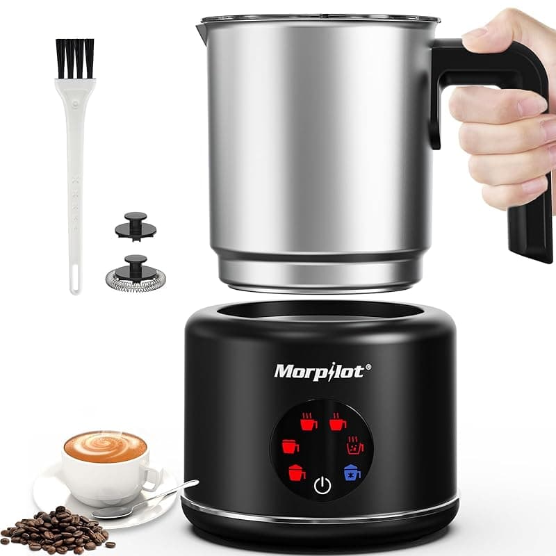 morpilot Milk Frother Electric 6 in 1 - Morpilot Automatic Milk Frothers 500ML Large Capacity Milk Steamer Stainless Steel Hot Chocolate Maker Milk Warmer and Foamer for Latte Coffee (Black) - Coffee Tea Accessories