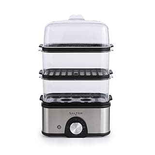 Salter 3-Tier Food Steamer – Compact Multi-Cooker with 3 Steam Baskets, Electric Egg Cooker with 8-Egg Capacity, Vegetable Steamer, 60-Minute Timer, 3L Capacity, Cook Foods Simultaneously, 500W