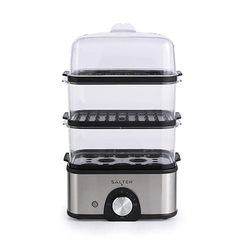 Salter 3-Tier Food Steamer – 1-2 Portions, Compact Multi-Cooker with 3 Steam Baskets, Electric Egg Cooker, 8-Egg Capacity, Vegetable Steamer, 60-Minute Timer, 3L Capacity, Cook Simultaneously, 500W - Multi Cookers