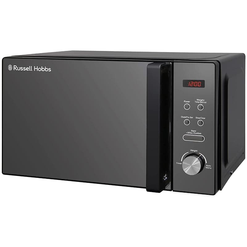 Russell Hobbs RHM2076B 20 Litre 800 W Black Digital Solo Microwave with 5 Power Levels, Automatic Defrost, 8 Auto Cook Menus, Clock and Timer, Easy Clean - Microwaves