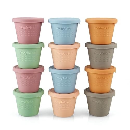 PandaEar 12 Pack Silicone Baby Food Storage Containers, 4 oz Reusable Baby Food Pots with Lids, Small Food Containers, No Spill Baby Weaning Pots for Freeze - Food Storage