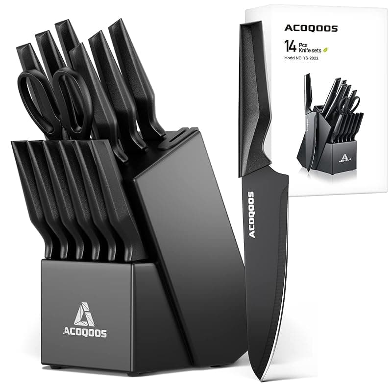 ACOQOOS Knife Set with Block, 14 Piece with Built-in Sharpener, Kitchen Knives for Chopping, Slicing, Dicing Cutting by ACOQOOS - Kitchen Knives