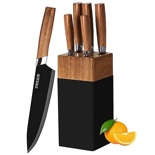 lapelux Kitchen Knife Set - 5 Piece Knife Set with Block, Wood Grain Handle, Stainless Steel Knivese with Chef, Bread, Slicer, Paring Knife for Cutting Meat/Vegetables/Fruit. - Kitchen Knives