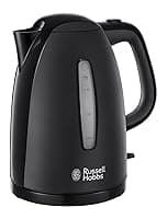 Russell Hobbs Textures Electric 1.7L Cordless Kettle (Fast Boil 3KW, Black Premium Plastic, matt & high Gloss Finish, Removable Washable Anti-Scale Filter, Push to Open lid, Perfect Pour spout) 21271
